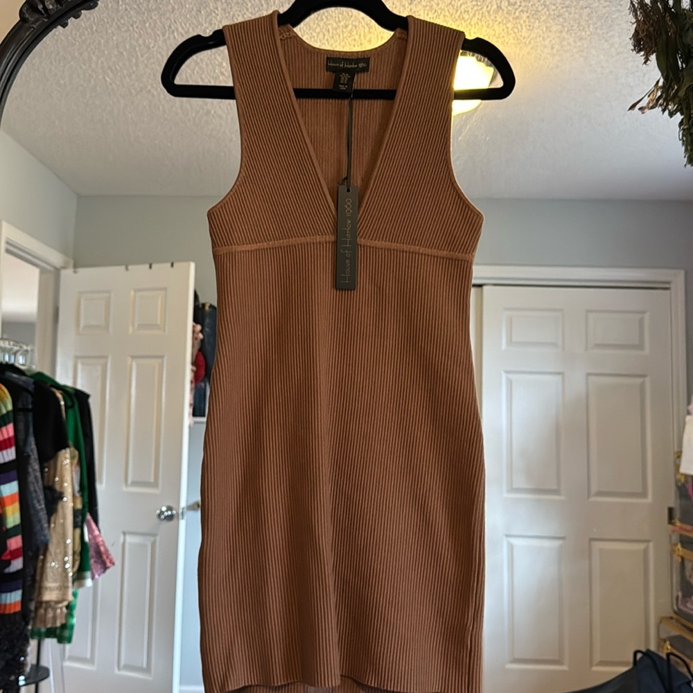 House of Harlow 1960 brown ribbed mini dress Size XS